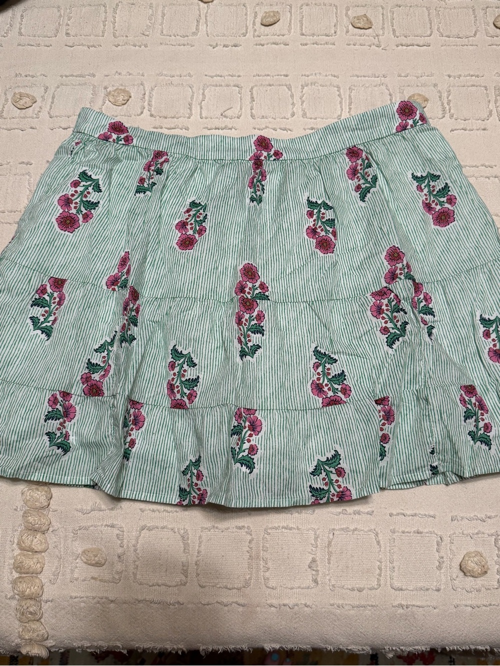 Floral Mint Stripe Tiered Skirt - Pink Floral